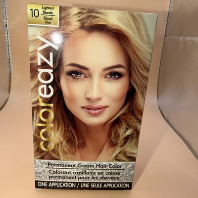 SET OF 2 Coloreazy Permanent Cream Hair Color One Application #10 Lightest Blond