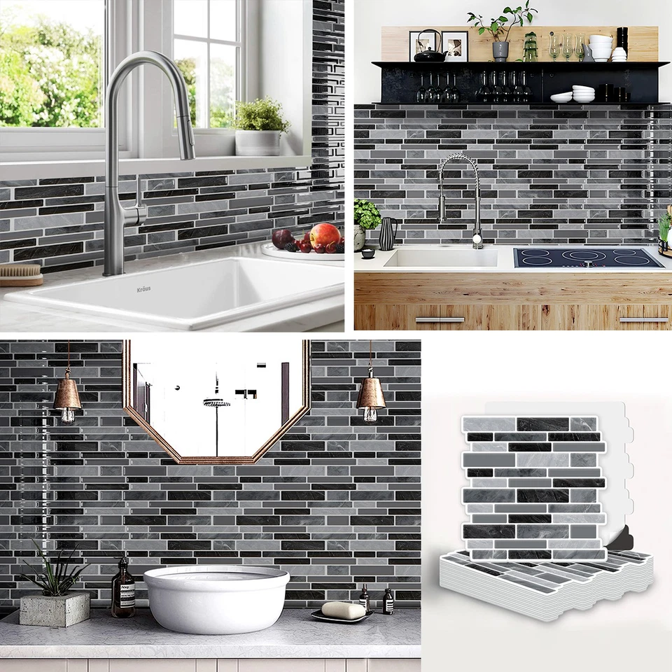 10PCS Peel and Stick Gray Brick Kitchen Backsplash Self-Adhesive Wall Tile Stone - Image 4 of 4