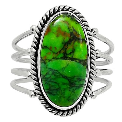 Premium Green Matrix Turquoise 925 Sterling Silver Ring s.8 Jewelry R-1010