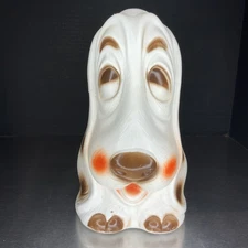 Blow Mold Coin Bank Basset Hound Carolina Enterprises Plastic White Vintage 1972