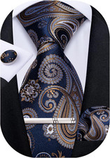 Paisley Ties for Men Silk Necktie and Pocket Square Cufflinks Tie Clip Set Woven