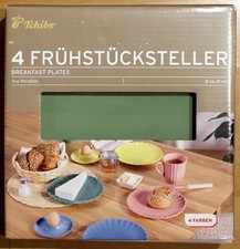 Tchibo 4 Frühstücksteller -- 4 Farben -- Porzellan -- ca. 21 cm -- Neu OVP