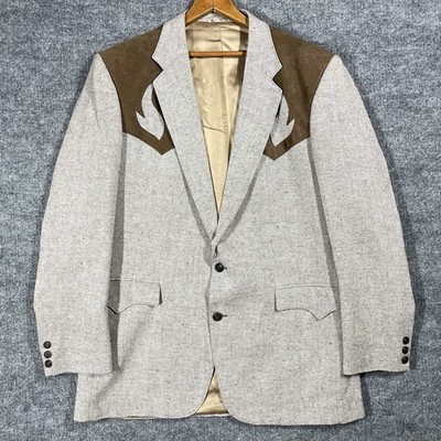 VINTAGE Circle S Blazer Mens 44L Western Cowboy Rodeo Jacket Yoke USA 90s Tweed