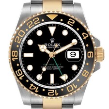Rolex GMT Master II Steel Yellow Gold Black Dial Mens Watch 116713