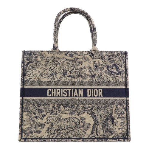 CHRISTIAN DIOR CD Book Tote Large Hand Bag Oblique Canvas Blue