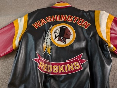 Vintage NFL Washington Redskins Faux Leather Bomber Jacket Mens XL Color Block
