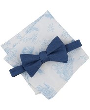 Bar Iii Mens Bow Tie and Pocket Square One Size Blue