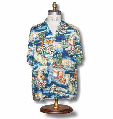 Paradise Found Men's XL California Scenes 100% Rayon Hawaiian Shirt