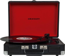 Crosley CR8005DBK Cruiser Plus Vintage 3-Speed Bluetooth Turntable - Black/Red