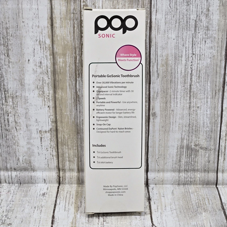 Pop Sonic Go Toothbrush 2 Speeds NIB Sealed Portable - Red & Purple - Image 3 of 4