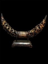 Large Metal Longhorn Horn Sculpture Rustic Western Lodge Decor Tabletop Art 26”