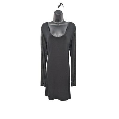 Ribbed Knit Mini Dress Mesh Long Sleeve Y2K Goth Minimalist Bodycon Alt Plus 2X