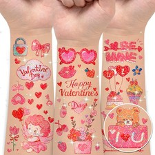 Valentine Tattoos for Kids, Cute Tattoo Stickers for Valentines Classroom Par...