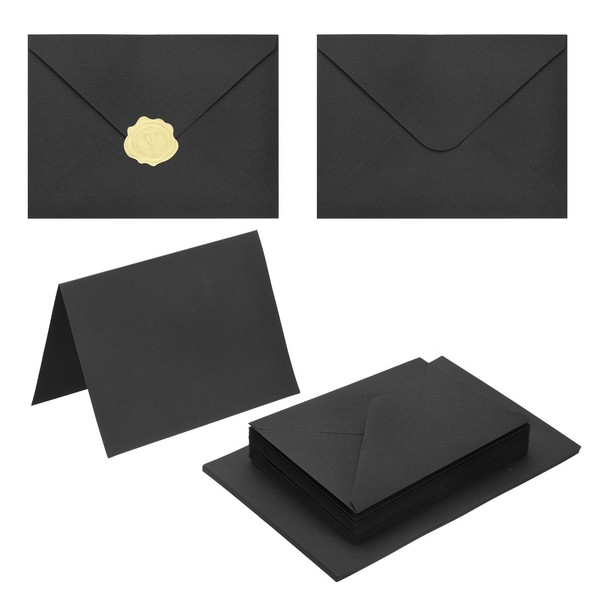 50Er-Pack Schwarze 4X6 UmschläGe, A6 UmschläGe Mit Karten Und Aufklebern-image