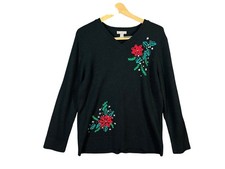 WHITE STAG SWEATER  L 12-14 Black Christmas Theme Embellished Pullover