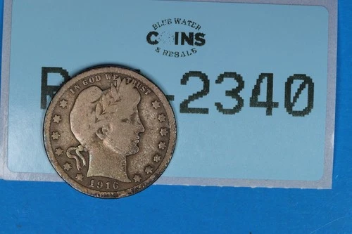 1916 25C LIBERTY HEAD BARBER SILVER QUARTER DOLLAR Early US Type RAW-2340