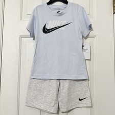 Nike Boys YSM 6 - 7 Boys Shirt Shorts Set New Soccer Basketball Blue Grey