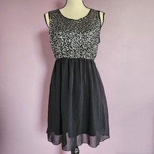 Medium Pinky Vintage Y2K Black Sheer & Silver Sequins Bubble Waist Mini Dress