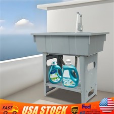 Utility Sink Laundry Tub Freestanding w/ Stainless Steel Faucet for Washing
