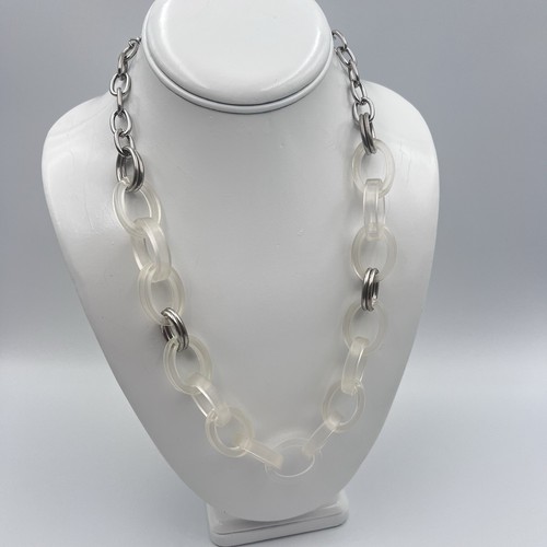 Transparent Frosted Lucite Necklace Chunky Large Chain Links 23 Inch Graziano