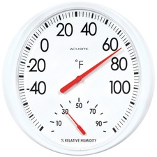 13.5" White Thermometer W/ Humidity Gauge; 13.5 x 14.5 x 1.8 Not Battery Powered