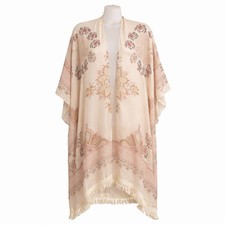 Boho Floral Fringe Kimono Duster Blush XL Woven Heart