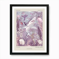 Purple Blacktip Reef Shark Illustra Framed Wall Art Poster Canvas Print Picture