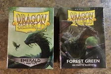 Set Of 2 (100-Pack Each) Dragon Shield Emerald Matte & Forest Green Sleeves