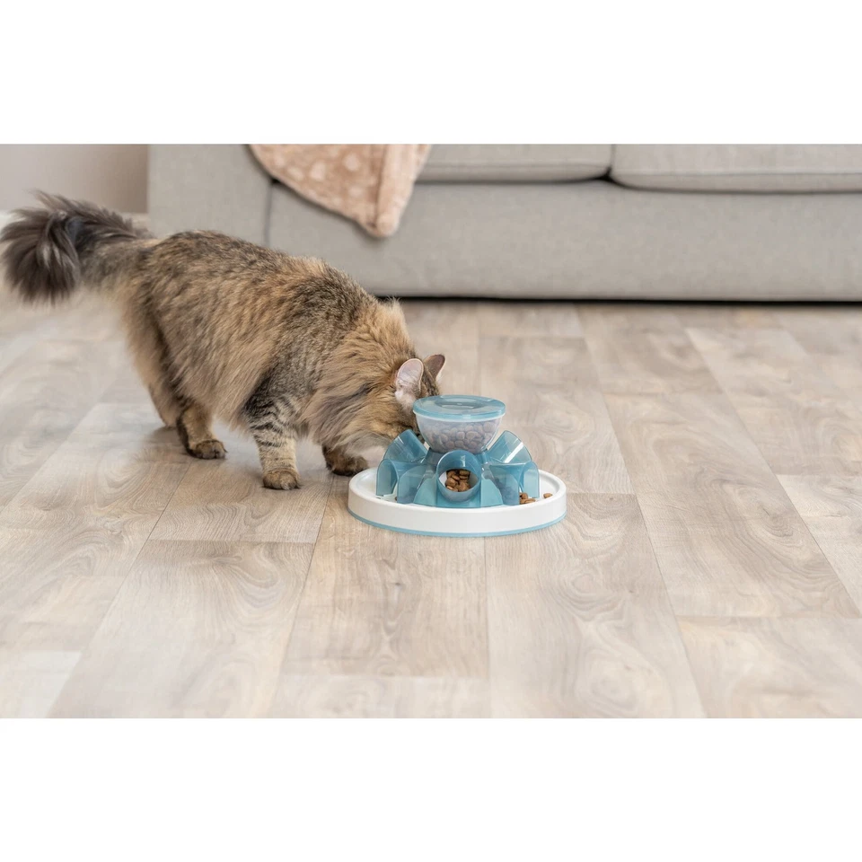 Alimentador lento túnel TRIXIE para gatos, juguete interactivo para gatos, dispensador de alimentos para mascotas, azul Foto 3 de 4