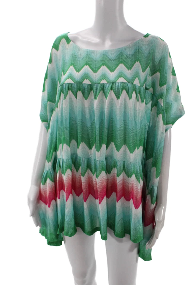 Missoni Mare Womens Short Sleeve Chevron Knit Cover Up Green White Size Small - Image 2 of 4