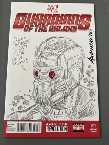 GUARDIANS OF THE GALAXY #1 VARIANT SIGNED & STAR-LORD SKETCH BY ANDY LANNING NM - Picture 1 of 3