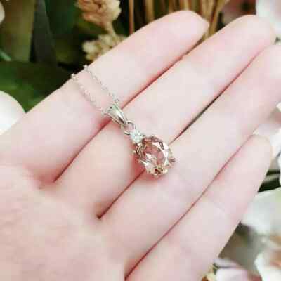 2Ct Oval Cut Peach diamond Womens Pendant 14K White Gold Finish Free Chain