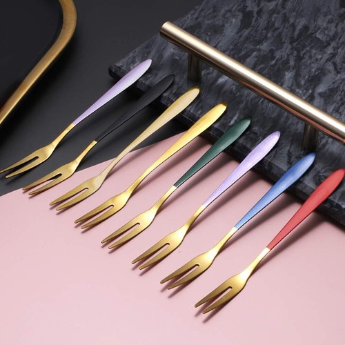 12PCS Appetizer Dessert Forks 304 Stainless Steel Fruit Forks Set Colorful Mi... - Picture 8 of 8