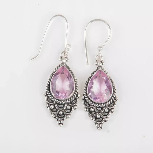 Pink Kunzite Gemstone Drop/Dangle Pink Earrings 925 Sterling Silver D-111 - Picture 1 of 7