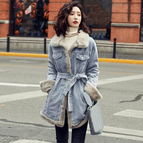 Winter Fashion Womens Denim Faux Fur Lined Warm Coats Jean Jacket Girls  Outwear | eBay