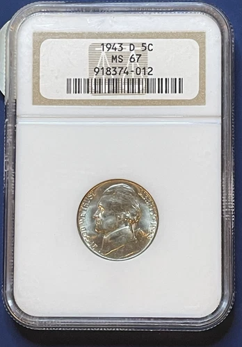 1943 D USA 5 CENT - JEFFERSON - SILVER - NGC MS67 - NICE DETAILS - HIGH GRADE