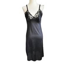 47-43 Ashley Taylor Black Vintage Spaghetti Strap Night Gown Women Size 32