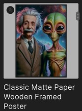 Albert Einstein And The Alien Wood Framed Poster