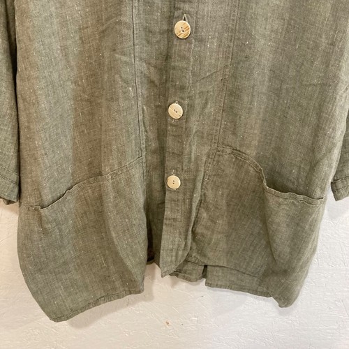 Giacca oversize lino verde FLAX bottoni davanti taglia S Lagenlook tasca colletto - Foto 3 di 10