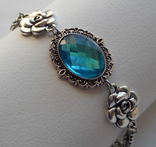 PULSERA CHAPADA EN PLATA TURQUESA FACETADA ESTILO CAMELLIA FILIGRANA ESTILO VICTORIANO CFB - Imagen 7 de 8