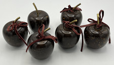 Apple Fruit Turned Wood Solid Rustic Brass Stem Farmhouse Brown Set of 6