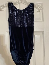 Gymnastics Leotard Women  s Size AM Medium Navy Blue Animal Print Velvet Velour