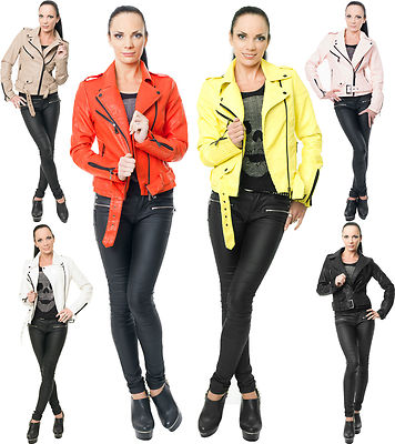 Damen Lederjacke Kunstleder Jacke Vegan Damenjacke Kurz Huftlänge Leder S,M,L,XL
