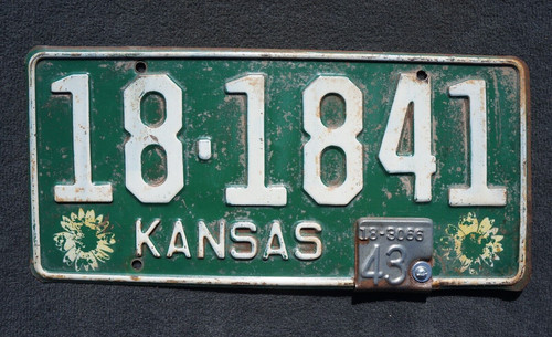 1942 1943 KANSAS License Plate # 18-1841