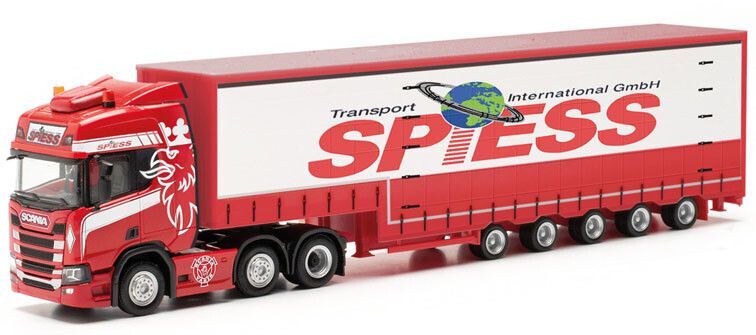 Camion SCANIA Avec Remorque Surbaissée HERPA 1/87 - Modèle SPIESS 5 Essieux - Neuf