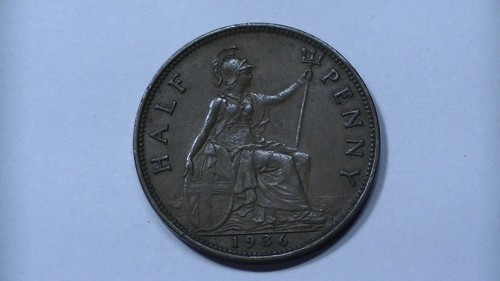 1936 UNITED KINGDOM UK ENGLAND BRONZE HALF PENNY KING GEORGE V ANTIQUE COIN - Picture 6 of 17