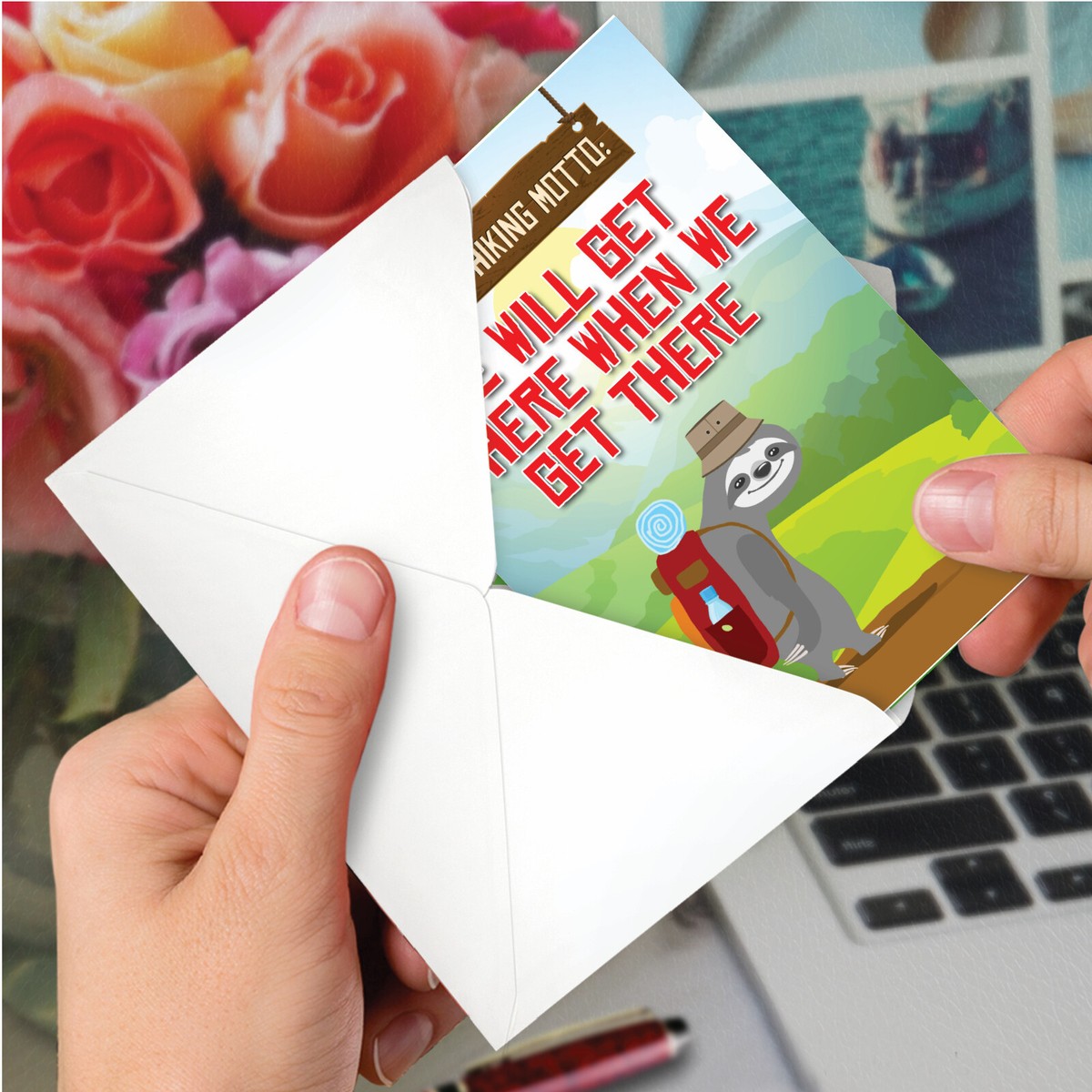 Oversize Belated Birthday Card - Funny Sloth Hiking Design | 8.5x11 Inch Jumbo Card | Made In USA