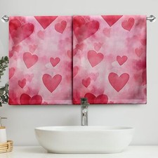 Valentine Hand Towels 2 Pack Pink Red Hearts 14.4x28.3 inch Kitchen Dish Tea