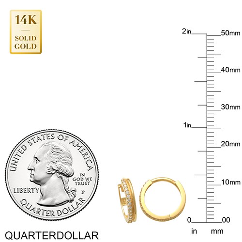 14K REAL Solid Gold Cubic Zirconia Triple-Line Hoop Earrings CZ Minimal Earring - Picture 7 of 9