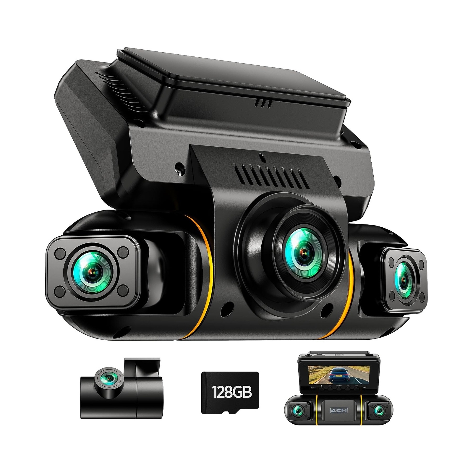 LAMTTO 4 Channel 1080p FHD Dash Cam with 360 Degree Front Rear Inside View